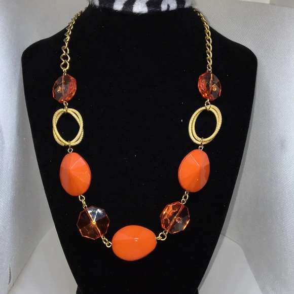 Orange and Gold beaded Neckace - Picture 1 of 6